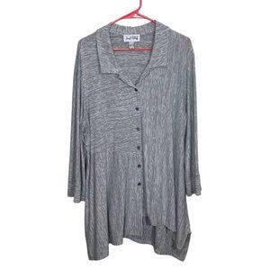 Joseph Ribkoff 2X Tunic Shirt Gray Striped Button-Up Long Sleeve Asymmetrical